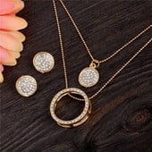 ZOSHI Set de bijuterii din cristal austriac de culoare aurie pentru femei, clasic, rotund, colier, cercei, set de bijuterii pentru nunta