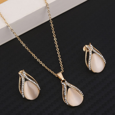 ZOSHI Set de bijuterii din cristal austriac de culoare aurie pentru femei, clasic, rotund, colier, cercei, set de bijuterii pentru nunta