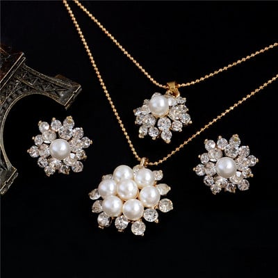 ZOSHI Set de bijuterii din cristal austriac de culoare aurie pentru femei, clasic, rotund, colier, cercei, set de bijuterii pentru nunta