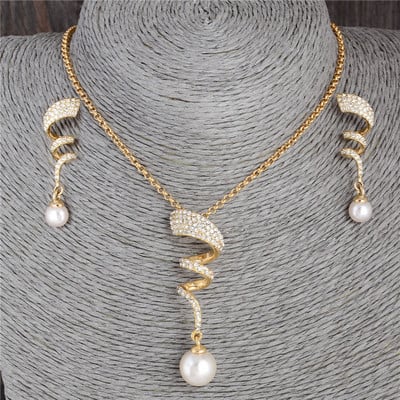 ZOSHI Set de bijuterii din cristal austriac de culoare aurie pentru femei, clasic, rotund, colier, cercei, set de bijuterii pentru nunta