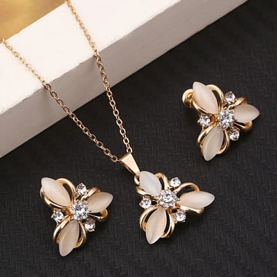 ZOSHI Set de bijuterii din cristal austriac de culoare aurie pentru femei, clasic, rotund, colier, cercei, set de bijuterii pentru nunta