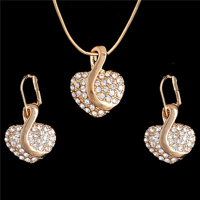 ZOSHI Set de bijuterii din cristal austriac de culoare aurie pentru femei, clasic, rotund, colier, cercei, set de bijuterii pentru nunta