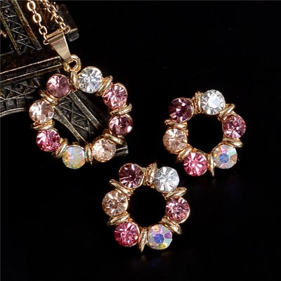 ZOSHI Set de bijuterii din cristal austriac de culoare aurie pentru femei, clasic, rotund, colier, cercei, set de bijuterii pentru nunta