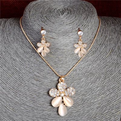 ZOSHI Set de bijuterii din cristal austriac de culoare aurie pentru femei, clasic, rotund, colier, cercei, set de bijuterii pentru nunta