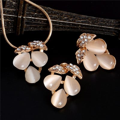 ZOSHI Set de bijuterii din cristal austriac de culoare aurie pentru femei, clasic, rotund, colier, cercei, set de bijuterii pentru nunta