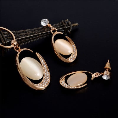 ZOSHI Set de bijuterii din cristal austriac de culoare aurie pentru femei, clasic, rotund, colier, cercei, set de bijuterii pentru nunta