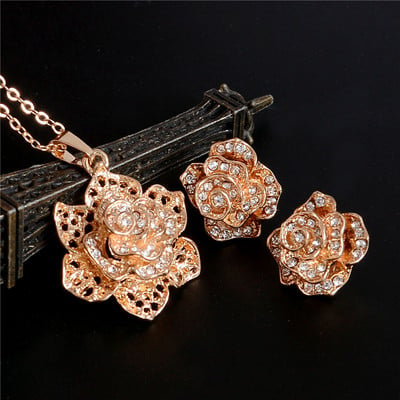 ZOSHI Set de bijuterii din cristal austriac de culoare aurie pentru femei, clasic, rotund, colier, cercei, set de bijuterii pentru nunta