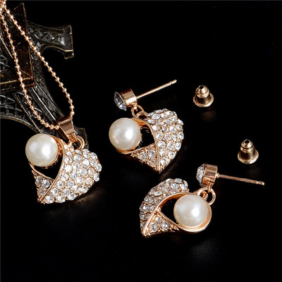 ZOSHI Set de bijuterii din cristal austriac de culoare aurie pentru femei, clasic, rotund, colier, cercei, set de bijuterii pentru nunta
