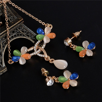 ZOSHI Set de bijuterii din cristal austriac de culoare aurie pentru femei, clasic, rotund, colier, cercei, set de bijuterii pentru nunta