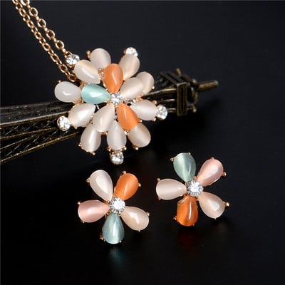ZOSHI Set de bijuterii din cristal austriac de culoare aurie pentru femei, clasic, rotund, colier, cercei, set de bijuterii pentru nunta