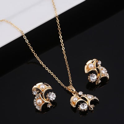 ZOSHI Set de bijuterii din cristal austriac de culoare aurie pentru femei, clasic, rotund, colier, cercei, set de bijuterii pentru nunta