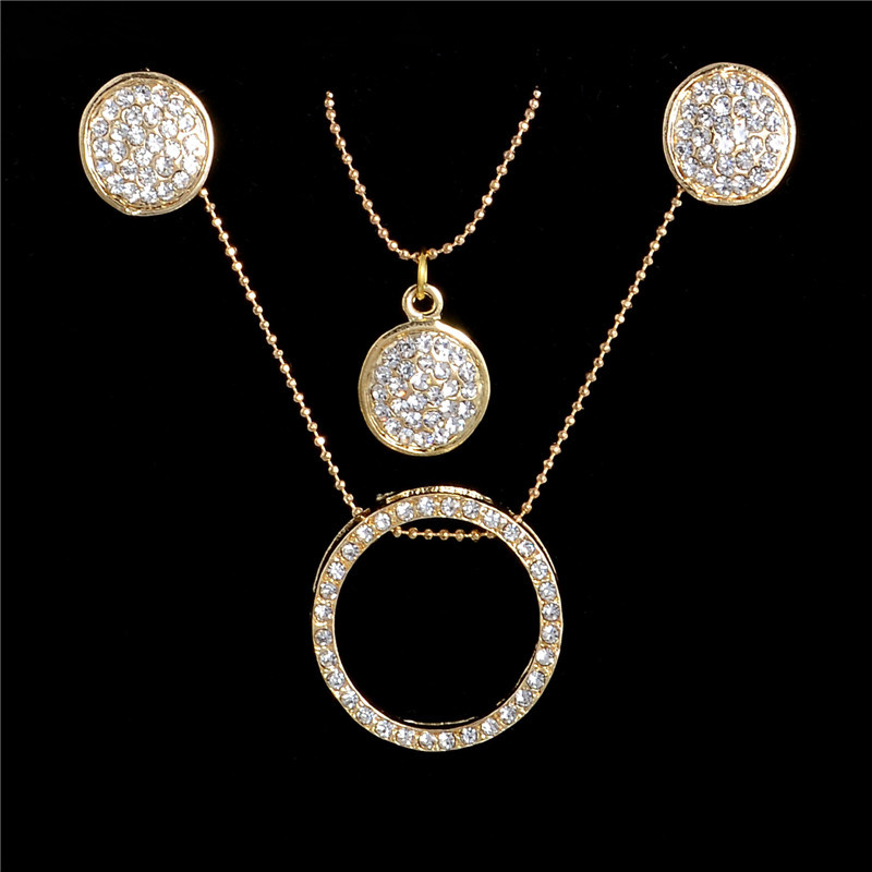 ZOSHI Set de bijuterii din cristal austriac de culoare aurie pentru femei, clasic, rotund, colier, cercei, set de bijuterii pentru nunta