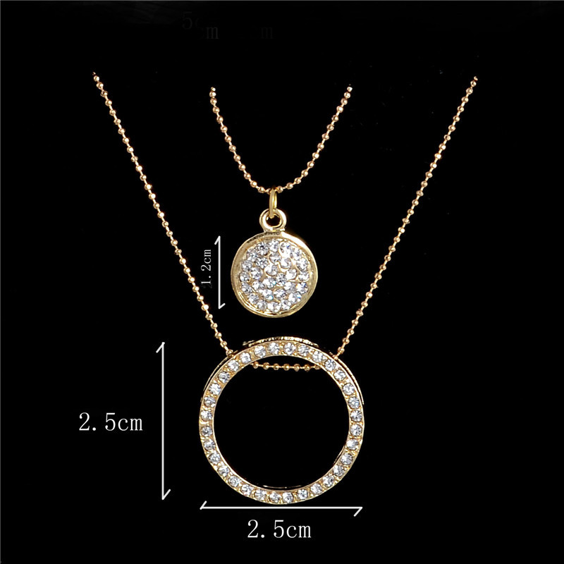 ZOSHI Set de bijuterii din cristal austriac de culoare aurie pentru femei, clasic, rotund, colier, cercei, set de bijuterii pentru nunta