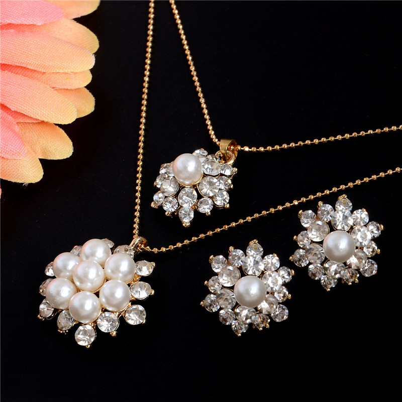 ZOSHI Set de bijuterii din cristal austriac de culoare aurie pentru femei, clasic, rotund, colier, cercei, set de bijuterii pentru nunta
