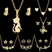 Rinhoo klasszikus rozsdamentes acél medál nyaklánc fülbevaló készletek lánc ékszerek szerelmes szív pillangó virág buli születésnapi ajándékok