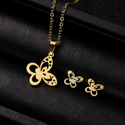 Rinhoo klasszikus rozsdamentes acél medál nyaklánc fülbevaló készletek lánc ékszerek szerelmes szív pillangó virág buli születésnapi ajándékok