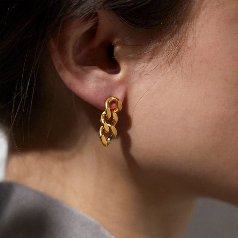 eManco Punk Cuban Link láncos fülbevaló divatos nőknek Eredeti aranyozott gyűrűs csattal lógó rock ékszer ajándék