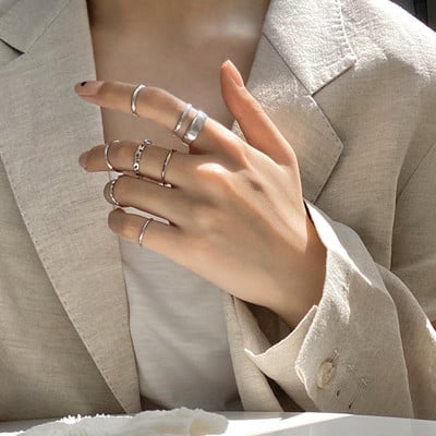Set de inele pentru femei de modă Punk Cool Anillos Vintage, simplu, negru, cu lanț în cruce, seturi de inele, accesorii pentru femei, bijuterii, cadouri, petrecere