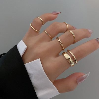 Set de inele pentru femei de modă Punk Cool Anillos Vintage, simplu, negru, cu lanț în cruce, seturi de inele, accesorii pentru femei, bijuterii, cadouri, petrecere