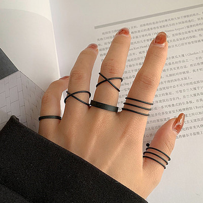 Set de inele pentru femei de modă Punk Cool Anillos Vintage, simplu, negru, cu lanț în cruce, seturi de inele, accesorii pentru femei, bijuterii, cadouri, petrecere