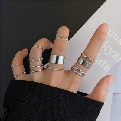 Set de inele pentru femei de modă Punk Cool Anillos Vintage, simplu, negru, cu lanț în cruce, seturi de inele, accesorii pentru femei, bijuterii, cadouri, petrecere