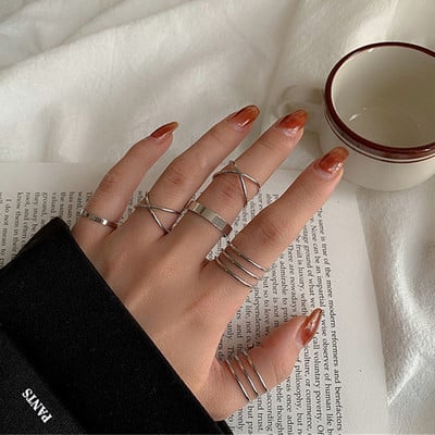 Set de inele pentru femei de modă Punk Cool Anillos Vintage, simplu, negru, cu lanț în cruce, seturi de inele, accesorii pentru femei, bijuterii, cadouri, petrecere