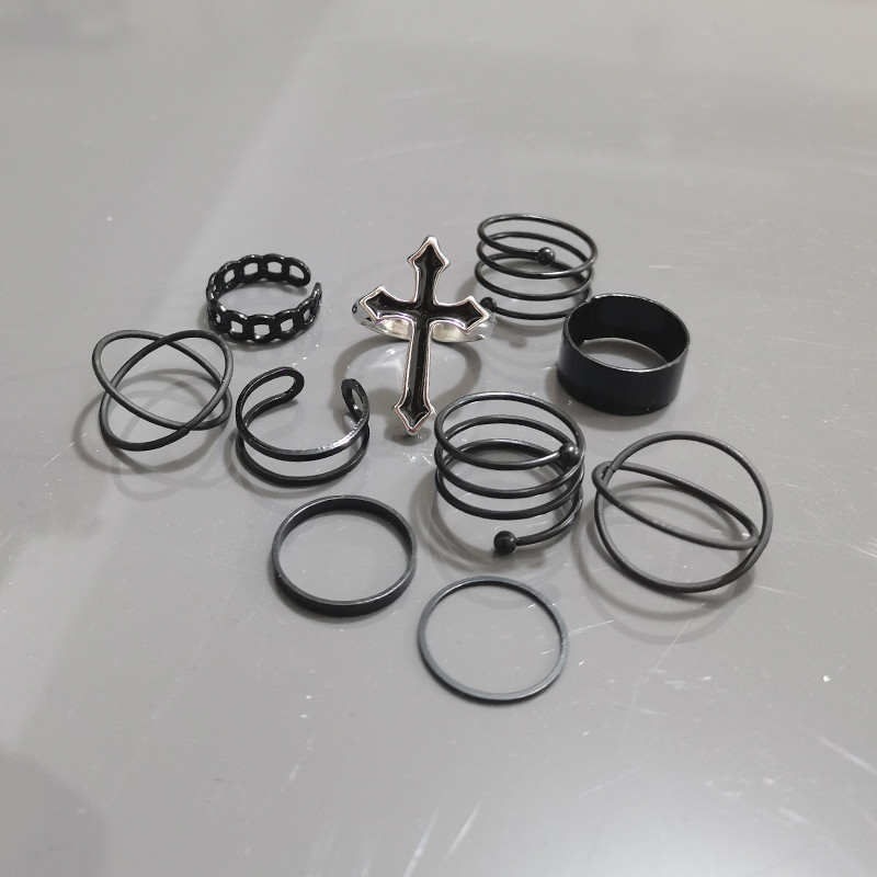 Set de inele pentru femei de modă Punk Cool Anillos Vintage, simplu, negru, cu lanț în cruce, seturi de inele, accesorii pentru femei, bijuterii, cadouri, petrecere