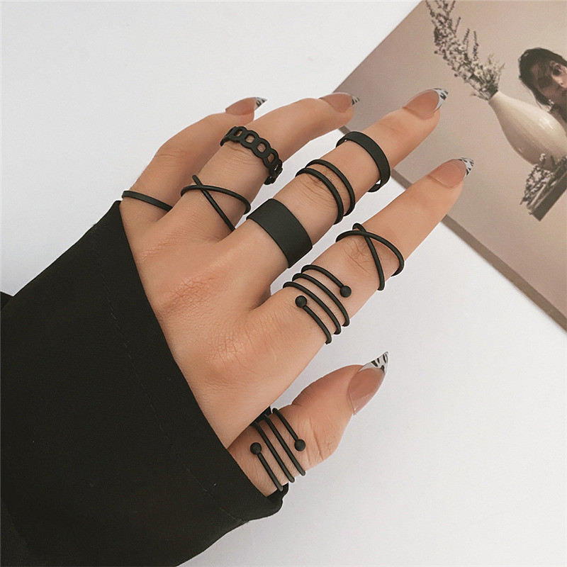 Set de inele pentru femei de modă Punk Cool Anillos Vintage, simplu, negru, cu lanț în cruce, seturi de inele, accesorii pentru femei, bijuterii, cadouri, petrecere