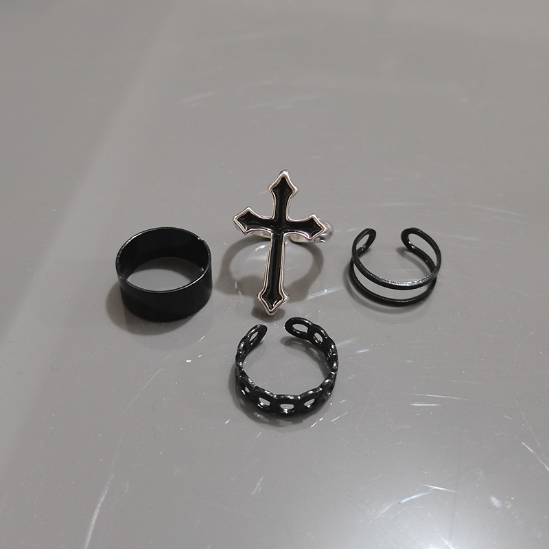 Set de inele pentru femei de modă Punk Cool Anillos Vintage, simplu, negru, cu lanț în cruce, seturi de inele, accesorii pentru femei, bijuterii, cadouri, petrecere