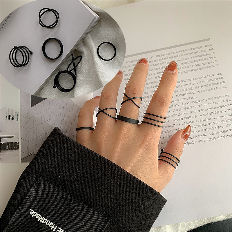 Set de inele pentru femei de modă Punk Cool Anillos Vintage, simplu, negru, cu lanț în cruce, seturi de inele, accesorii pentru femei, bijuterii, cadouri, petrecere