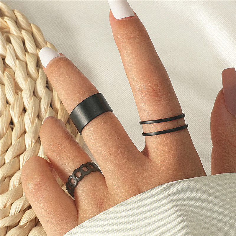 Set de inele pentru femei de modă Punk Cool Anillos Vintage, simplu, negru, cu lanț în cruce, seturi de inele, accesorii pentru femei, bijuterii, cadouri, petrecere