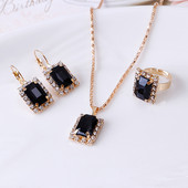 2022 Bijuterii de cristal noi Set de bijuterii de nuntă Cercei și colier cu zircon negru Set 3 piese Accesorii la modă pentru femei