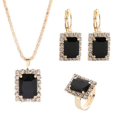2022 Bijuterii de cristal noi Set de bijuterii de nuntă Cercei și colier cu zircon negru Set 3 piese Accesorii la modă pentru femei