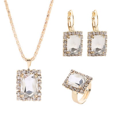 2022 Bijuterii de cristal noi Set de bijuterii de nuntă Cercei și colier cu zircon negru Set 3 piese Accesorii la modă pentru femei