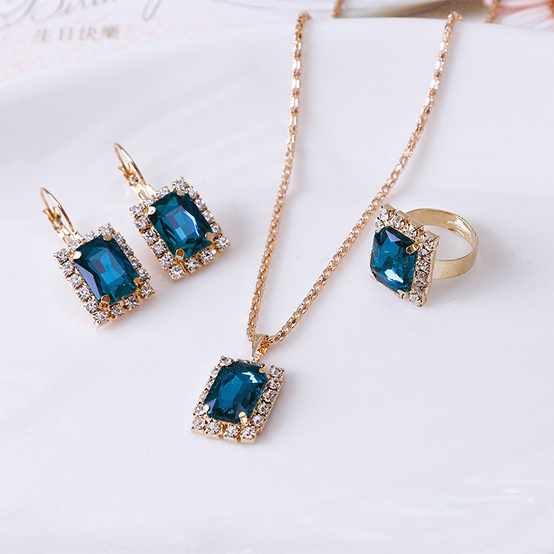 2022 Bijuterii de cristal noi Set de bijuterii de nuntă Cercei și colier cu zircon negru Set 3 piese Accesorii la modă pentru femei