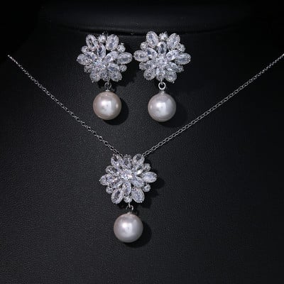 Emmaya luxus gyöngy menyasszonyi ékszer készletek női divat köbös cirkónia fülbevaló nyaklánc esküvői kiegészítők