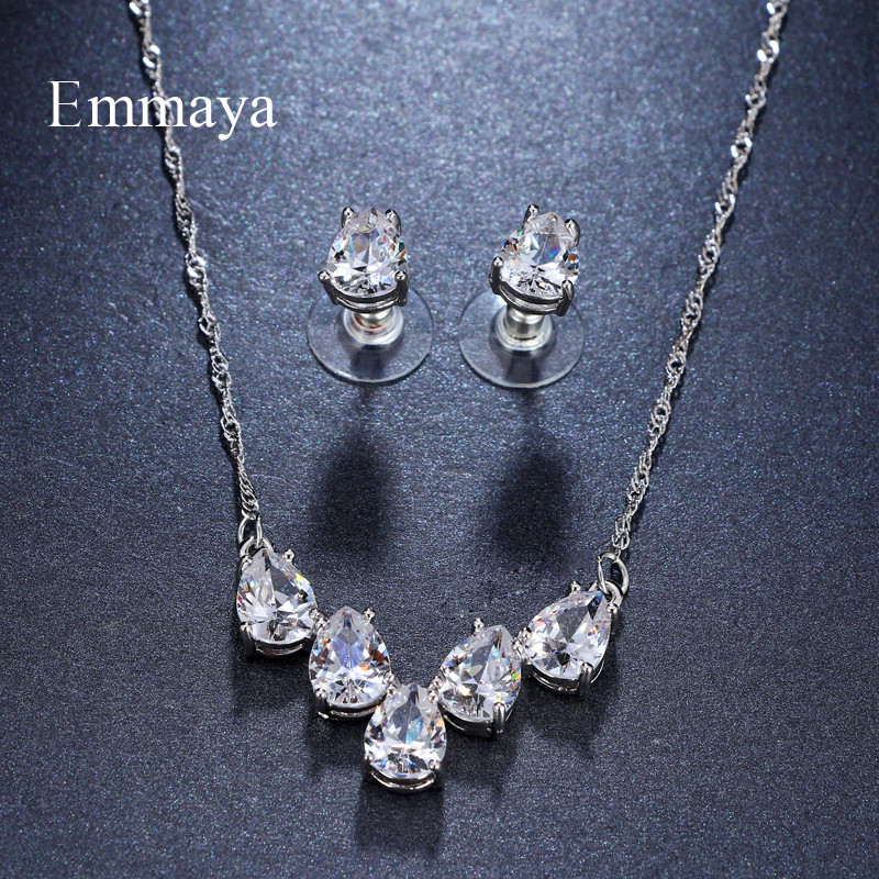 Emmaya luxus gyöngy menyasszonyi ékszer készletek női divat köbös cirkónia fülbevaló nyaklánc esküvői kiegészítők