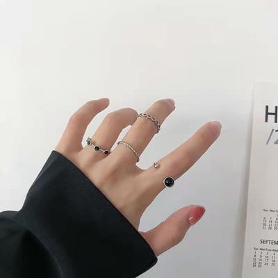 Juodas punk žiedas paprasto dizaino vintažinio aukso sidabro spalvos jungiamųjų žiedų rinkiniai moterims papuošalų žiedas