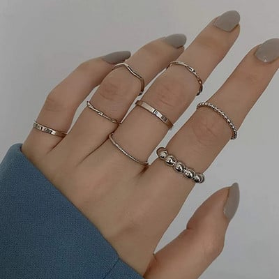 Juodas punk žiedas paprasto dizaino vintažinio aukso sidabro spalvos jungiamųjų žiedų rinkiniai moterims papuošalų žiedas