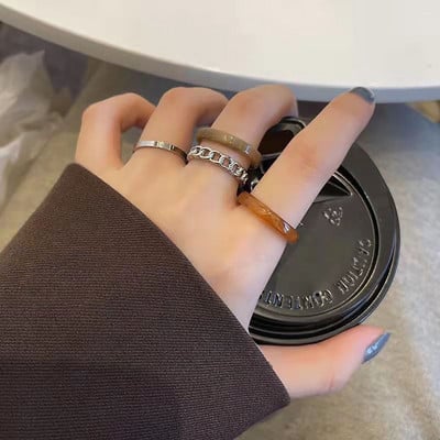 Juodas punk žiedas paprasto dizaino vintažinio aukso sidabro spalvos jungiamųjų žiedų rinkiniai moterims papuošalų žiedas