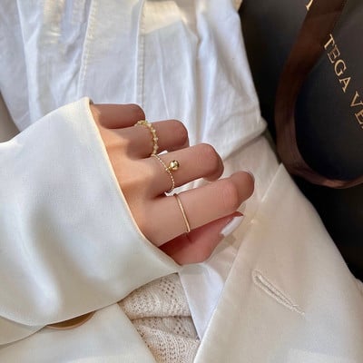 Juodas punk žiedas paprasto dizaino vintažinio aukso sidabro spalvos jungiamųjų žiedų rinkiniai moterims papuošalų žiedas