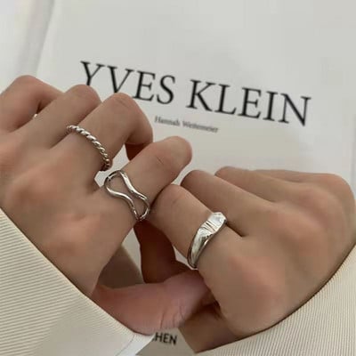 Juodas punk žiedas paprasto dizaino vintažinio aukso sidabro spalvos jungiamųjų žiedų rinkiniai moterims papuošalų žiedas