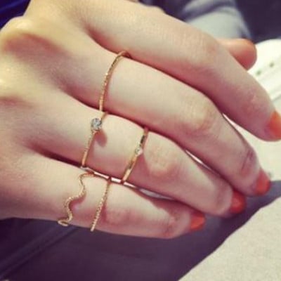 Juodas punk žiedas paprasto dizaino vintažinio aukso sidabro spalvos jungiamųjų žiedų rinkiniai moterims papuošalų žiedas