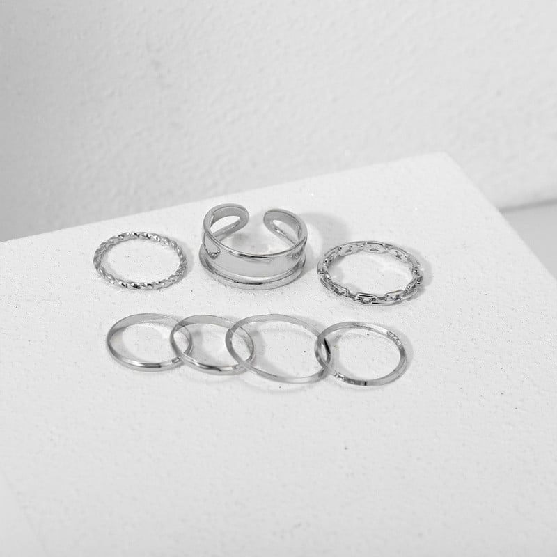 Juodas punk žiedas paprasto dizaino vintažinio aukso sidabro spalvos jungiamųjų žiedų rinkiniai moterims papuošalų žiedas