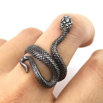 Ретро пънк пръстен със змия за мъже, жени, преувеличен античен сребрист цвят, модна личност, стереоскопични отварящи се регулируеми пръстени