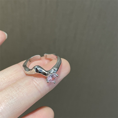 Rózsaszín kristály szabálytalan szív gyűrű nőknek Kreatív kék opál szív nyitott gyűrű fényes geometrikus cirkon gyűrű vintage Y2K ékszer