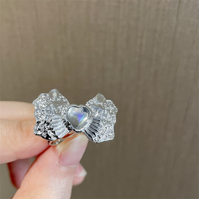 Rózsaszín kristály szabálytalan szív gyűrű nőknek Kreatív kék opál szív nyitott gyűrű fényes geometrikus cirkon gyűrű vintage Y2K ékszer