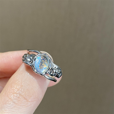 Rózsaszín kristály szabálytalan szív gyűrű nőknek Kreatív kék opál szív nyitott gyűrű fényes geometrikus cirkon gyűrű vintage Y2K ékszer