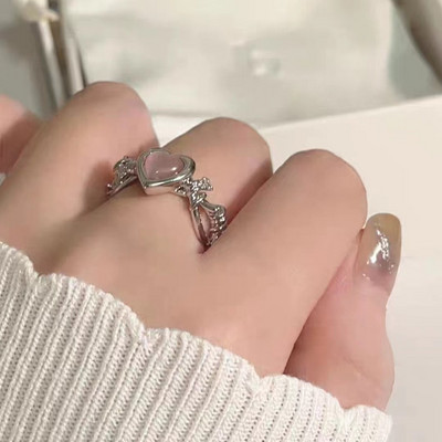 Rózsaszín kristály szabálytalan szív gyűrű nőknek Kreatív kék opál szív nyitott gyűrű fényes geometrikus cirkon gyűrű vintage Y2K ékszer