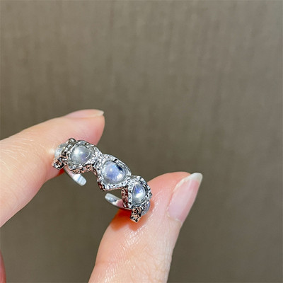 Rózsaszín kristály szabálytalan szív gyűrű nőknek Kreatív kék opál szív nyitott gyűrű fényes geometrikus cirkon gyűrű vintage Y2K ékszer